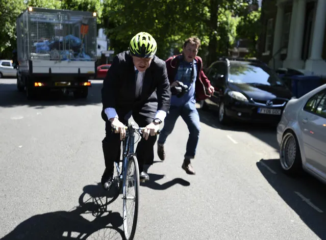 Politician Boris Johnson leaves his home, on the day of the European Parliament elections, in London, Thursday May 23, 2019. (Photo by David Mirzoeff/PA Wire via AP Photo)