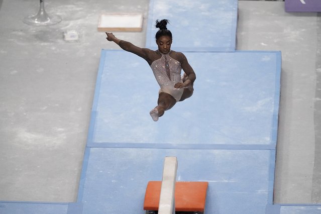 Simone Biles competes on the balance beam during the U.S. Gymnastics Championships, Sunday, June 2, 2024, in Fort Worth, Texas. (Photo by Tony Gutierrez/AP Photo)