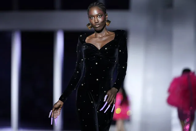 The Christian Cowan Fall/Winter 2022 collection is modeled at the One World Trade Center during New York Fashion Week on Friday, February 11, 2022, in New York. (Photo by Charles Sykes/Invision/AP Photo)