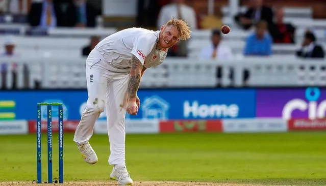 Ben Stokes of England bowls during the second day of the first Test between England and South Africa at Lord's Cricket Ground on August 18, 2022 in London, England. (Photo by Philip Brown/Popperfoto/Popperfoto via Getty Images)