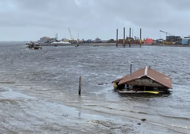 This image courtesy of Erin Johnson taken on September 18, 2022 shows high water levels in the Nome port area in Nome, Alaska. Residents in towns and villages on Alaska's western coast were beginning on September 18 to assess the damage from one of the most powerful storms to hit the region in decades. (Photo by Erin Johnson/AFP Photo)