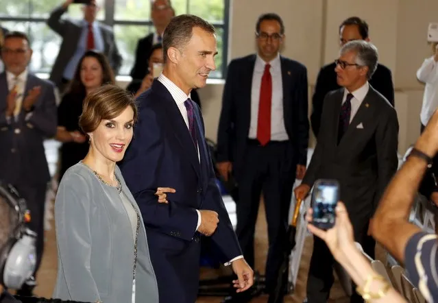 Spain's King Felipe VI and Queen Letizia arrive for his lecture at the Freedom Tower at Miami Dade College in Miami, Florida, September 17, 2015. (Photo by Joe Skipper/Reuters)