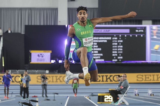 Almir Dos Santos of Brazil competes in the Men's Triple Jump Final at the World Athletics Indoor Championships in Nanjing, China, 21 March 2025. (Photo by Jessica Lee/EPA/EFE)