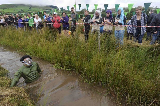 A competitor takes part in the 31st World Bog Snorkelling Championships, held annually at Llanwrtyd Wells in Wales, Britain August 28, 2016.. (Photo by Rebecca Naden/Reuters)
