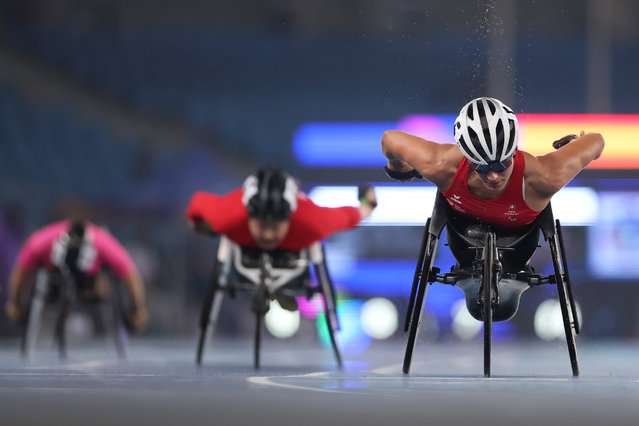 Catherine Debrunner of Team Switzerland competes in the Women’s 100m – T53 Final during day six of the World Para Athletics Championships New Delhi 2025 at Jawaharlal Nehru Stadium on October 02, 2025 in New Delhi, India. (Photo by Dean Mouhtaropoulos/Getty Images)