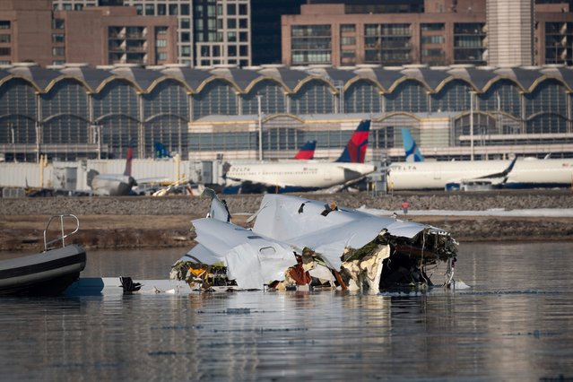 In this image provided by the U.S. Coast Guard, wreckage is seen in the Potomac River near Ronald Reagan Washington National Airport, Thursday, January 30, 2025 in Washington. (Photo by U.S. Coast Guard/USA Today)