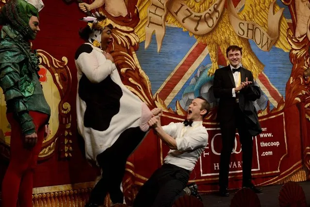 Joseph Gordon-Levitt performs in skits with Hasty Pudding Theatricals as he is honored with Hasty Pudding Man of the Year award February 5, 2016 in Cambridge, Massachusetts. (Photo by Darren McCollester/Getty Images for Hasty Pudding Institute of 1770)