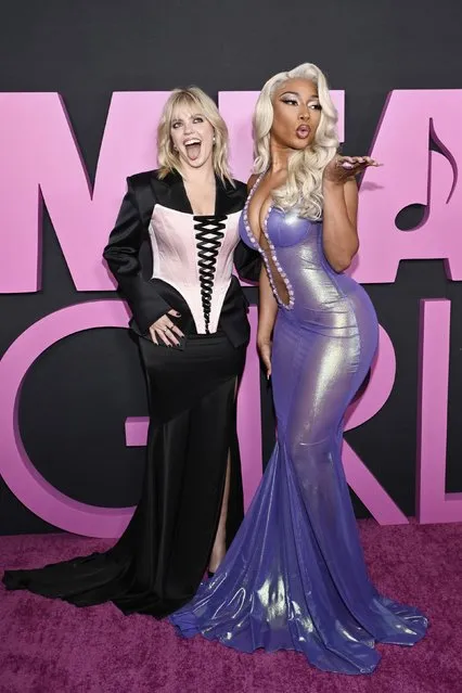 American singer and songwriter Reneé Rapp, left, and American rapper Megan Thee Stallion attend the world premiere of “Mean Girls” at AMC Lincoln Square on Monday, Jan. 8, 2024, in New York. (Photo by Evan Agostini/Invision/AP Photo)