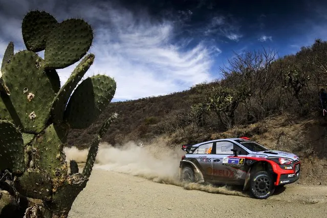 Daniel Sordo of Spain driving his Hyundai i20 WRC during the qualifying for the Rally Guanajuato Mexico, in Leon, Mexico, 03 March 2016. (Photo by EPA/Reporter Images)