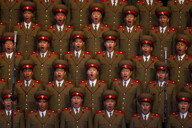 A North Korean choir sings during a concert in Pyongyang on Monday April 16, 2012 to commemorate 100 years since the birth of Kim Il Sung. (Photo by David Guttenfelder/AP Photo)