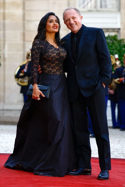 Mexican-American actress Salma Hayek and her husband Francois-Henri Pinault arrive to attend a state dinner in honor of U.S. President Joe Biden and first lady Jill Biden at the Elysee Palace in Paris, France on June 8, 2024. (Photo by Sarah Meyssonnier/Reuters)