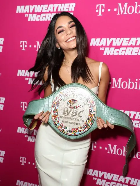 High School Musical star Vanessa Hudgens arrives on T-Mobile's magenta carpet duirng the Showtime, WME IME and Mayweather Promotions VIP Pre-Fight Party for Mayweather vs. McGregor at T-Mobile Arena on August 26, 2017 in Las Vegas, Nevada. (Photo by Chelsea Lauren/Variety/Rex Features/Shutterstock)