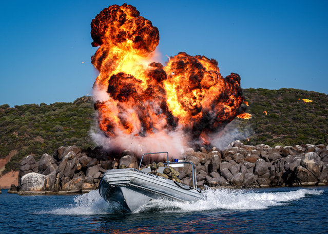 A view of the Turkish Armed Forces' amphibious combat soldiers nicknamed “crocodile”, which can operate both on land and in water as they continue their training in Foca district of Izmir, Turkiye on December 13, 2024. Soldiers of 1st Amphibious Marine Brigade underwent comprehensive and challenging trainings for the implementation of force protection measures, search, fight against maritime banditry, force protection in narrow and shallow water passages, and evacuation of non-combatants. (Photo by Berkan Cetin/Anadolu via Getty Images)