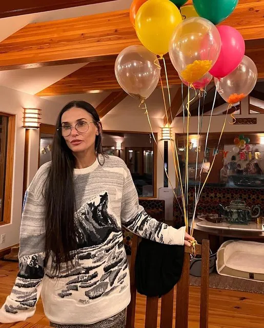 American actress Demi Moore celebrates turning 60 with a bunch of balloons on November 16, 2022. (Photo by demimoore/Instagram)