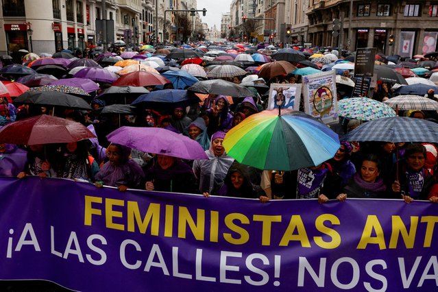 People take part in a demonstration to mark International Women's Day in Madrid, Spain, on March 8, 2025. (Photo by Susana Vera/Reuters)