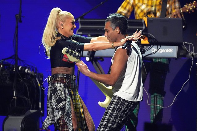 American singer-songwriter Gwen Stefani, left, and Tony Kanal of American rock band No Doubt perform during the FireAid benefit concert on Thursday, January 30, 2025, at The Forum in Inglewood, Calif. (Photo by Chris Pizzello/AP Photo)