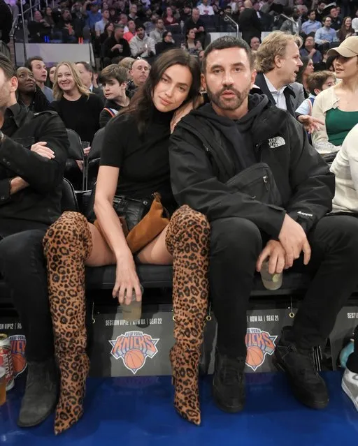 Russian model Irina Shayk was seen enjoying a basketball game with her pal, designer Riccardo Tisci in Madison Square Garden, New York on November 6, 2023. (Photo by Michael Simon/Rex Features/Shutterstock)