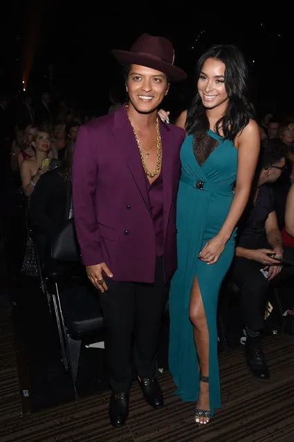 Singer Bruno Mars (L) and Jessica Caban attend The 58th GRAMMY Awards at Staples Center on February 15, 2016 in Los Angeles, California. (Photo by Larry Busacca/Getty Images for NARAS)