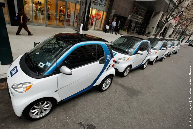 Car2go  vehicles are lined up for display March 22, 2012 in Washington, DC