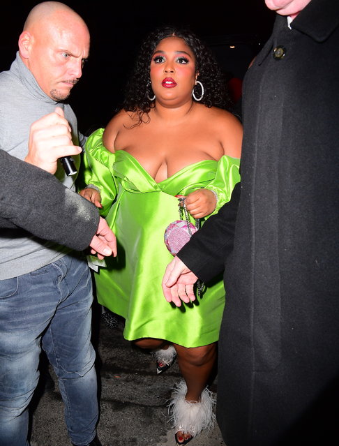 Lizzo Flashes a Ton of Cleavage After Making her Debut on Saturday Night Live in NYC on December 22, 2019. (Photo by DIGGZY/Splash News and Pictures)