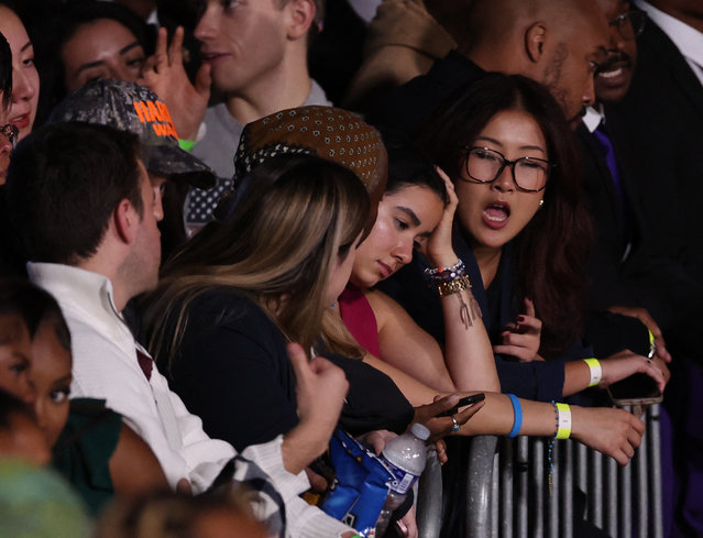 Supporters of Kamala Harris look on at the event held on Election Night, at Howard University, in Washington on November 6, 2024. (Photo by Mike Blake/Reuters)
