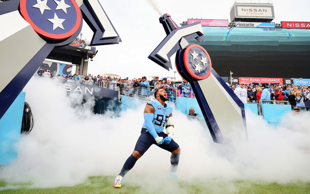 Jeffery Simmons #98 of the Tennessee Titans is introduced before the game against the Jacksonville Jaguars at Nissan Stadium on December 08, 2024 in Nashville, Tennessee. (Photo by Andy Lyons/Getty Images/AFP Photo)