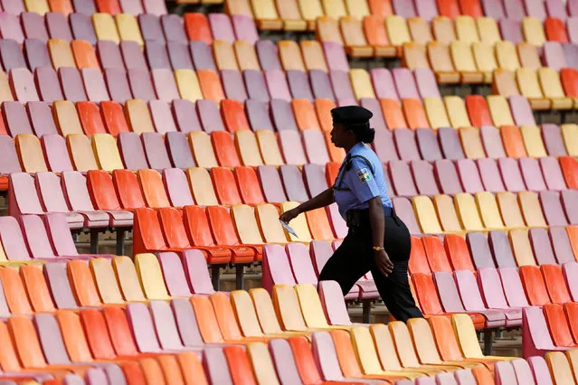 2016 Rio Olympics, athletics training, Nigeria training, Abuja, Nigeria on July 25, 2016. A police woman is seen at the Abuja stadium. (Photo by Afolabi Sotunde/Reuters)