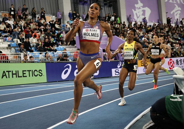 Alexis Holmes of USA competes in a Women's 400m heat at the World Athletics Indoor Championships in Nanjing, China, 21 March 2025. (Photo by Andres Martinez Casares/EPA/EFE)