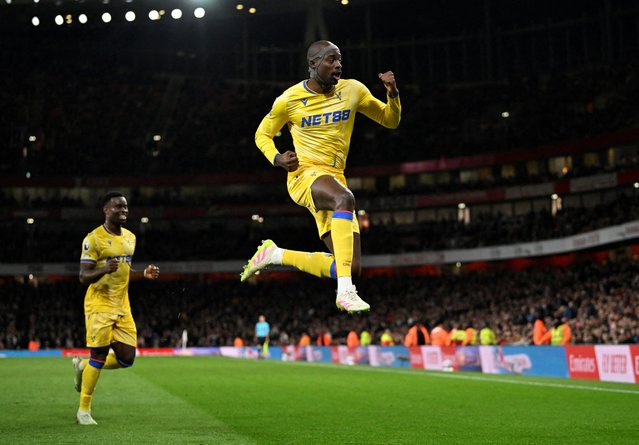 Jean-Philippe Mateta of Crystal Palace celebrates scoring his team's second goal during the Premier League match between Arsenal FC and Crystal Palace FC at Emirates Stadium on April 23, 2025 in London, England. (Photo by Tony O Brien/Reuters)