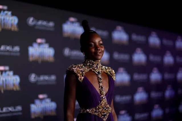 Lupita Nyong'o, a cast member in “Black Panther”, poses at the premiere of the film at The Dolby Theatre on Monday, January 29, 2018, in Los Angeles. (Photo by Mario Anzuoni/Reuters)