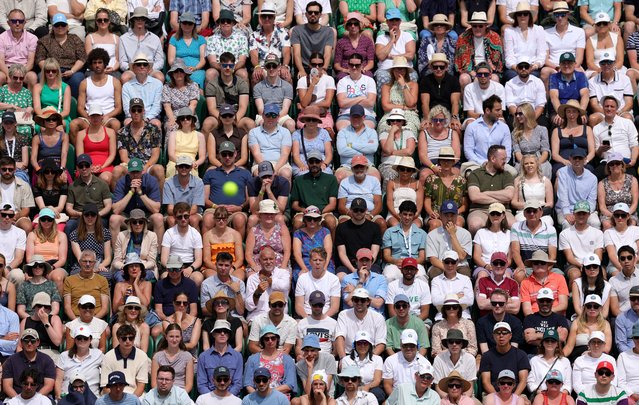 Spectators sit in the stands on day five of The Championships Wimbledon 2025 at All England Lawn Tennis and Croquet Club on July 04, 2025 in London, England. (Photo by Julian Finney/Getty Images)