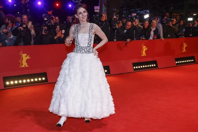 Jury president Kristen Stewart poses for photographers upon arrival for the premiere of the film 'She Came To Me' and the opening ceremony of the International Film Festival Berlin “Berlinale”, in Berlin, Germany, Thursday, February 16, 2023. (Photo by Joel C. Ryan/Invision/AP Photo)