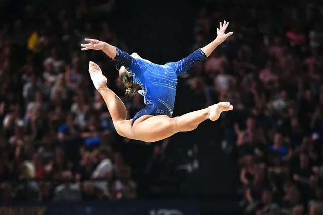 Brazil's Flavia Saraiva competes during finals of the New French International Artistic Gymnastics at the Olympic Games hall of Accor Arena in Paris on September 17, 2023. (Photo by Abdullah Firas/ABACA Press/Rex Features/Shutterstock)