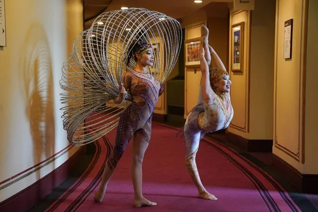 Performers during a photocall for Cirque du Soleil's Alegria at the Royal Albert Hall in South Kensington, London on Thursday, October 19, 2023. Performances featuring an international cast of 62 acrobats, clowns, musicians, and singers, begin at the Royal Albert Hall on January 11. (Photo by Lucy North/PA Images via Getty Images)