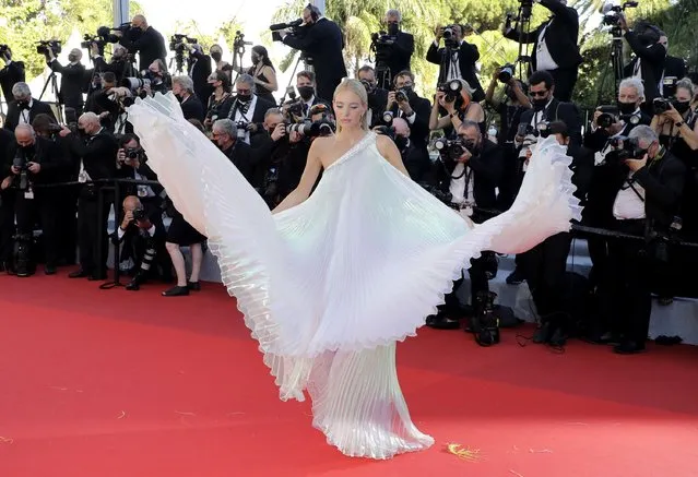 German fashion influencer Leonie Hanne poses for photographers upon arrival at the premiere of the film “Stillwater” at the 74th international film festival, Cannes, southern France, Thursday, July 8, 2021. (Photo by Vianney Le Caer/Invision/AP Photo)