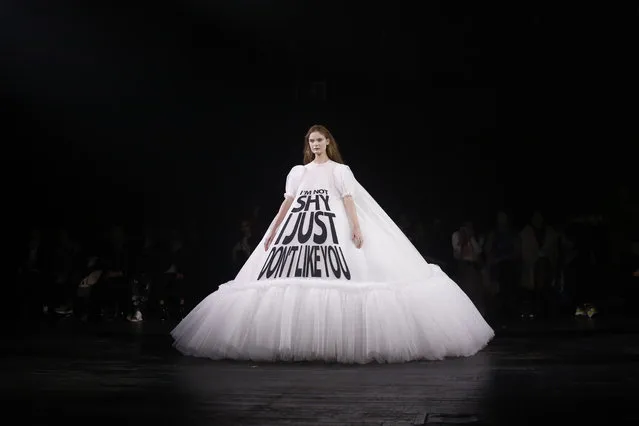 A model wears a creation for the Viktor and Rolf Spring/Summer 2019 Haute Couture fashion collection presented in Paris, Wednesday January 23, 2019. (Photo by Thibault Camus/AP Photo)