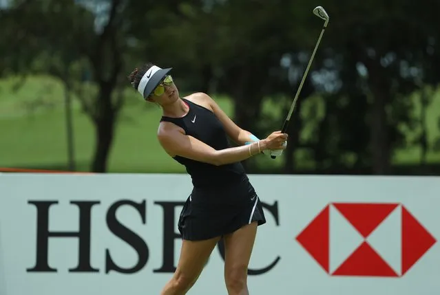 Michelle Wie of the USA hits her tee shot on the 15th hole during the first round of the HSBC Women's Champions on the Tanjong Course at Sentosa Golf Club on March 2, 2017 in Singapore. (Photo by Scott Halleran/Getty Images)