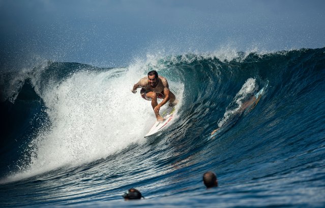 Morrocan Surfer Ramzi Boukhiam trains for the WSL Tahiti Pro competition in Teahupo'o, on the island of Tahiti, French Polynesia, on May 23, 2024. (Photo by Jerome Brouillet/AFP Photo)