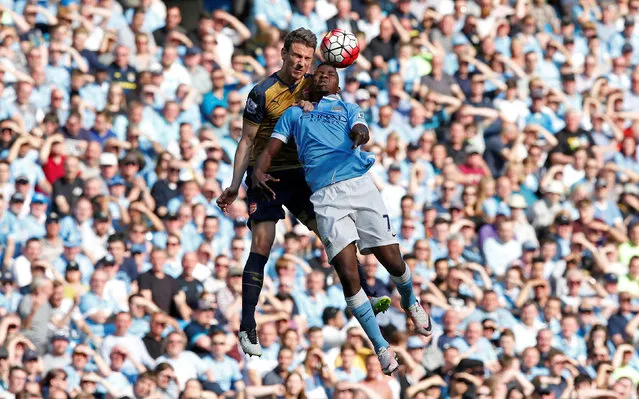 Britain Soccer Football, Manchester City vs Arsenal, Barclays Premier League, Etihad Stadium on May 8, 2016. Arsenal's Laurent Koscielny in action with Manchester City's Kelechi Iheanacho. (Photo by Andrew Yates/Reuters/Livepic)