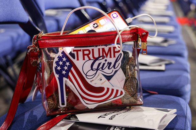 A purse on a chair during Day 1 of the RNC in Milwaukee on July 15, 2024. (Photo by Jeenah Moon/Reuters)