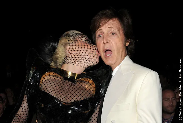 Singer Lady Gaga and musician/singer Sir Paul McCartney in the audience at the 54th Annual GRAMMY Awards held at Staples Center