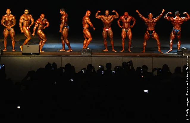 Competitors pose during pre judging for the 2012 IFBB Australian Pro Grand Prix XII at The Plenary