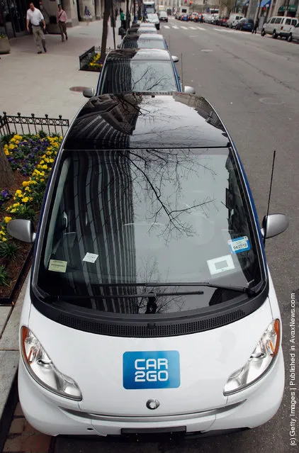 Car2go  vehicles are lined up for display March 22, 2012 in Washington, DC