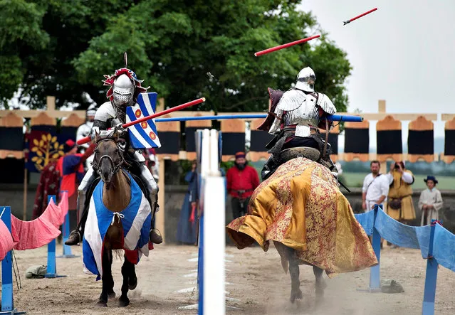 Two knights charge each other with lances in a tournament during the European Championship in Knight Joust at the Spoettrup medieval castle in Denmark, July 25, 2016. (Photo by Henning Bagger/Reuters/Scanpix Denmark)