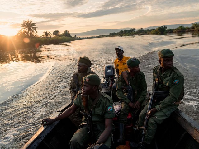 A team of rangers from Upemba National Park travel along the Lufira river on May 22, 2025 in Kasenga, Democratic Republic of Congo. Covering an expansive area of nearly 800 square miles (12,751 square kilometers) in the south-east of the Democratic Republic of Congo (DRC), Upemba National Park is one of Africa's oldest national parks and home to many vulnerable species - including the critically endangered savanna elephants. Recent crises in the DRC have compounded the difficulties the park's rangers face in protecting the herd of around 200 elephants, as they face multi-pronged threats from militants and poachers. (Photo by Hugh Kinsella Cunningham/Getty Images)