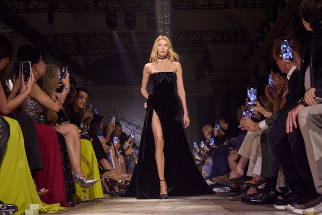 British-Irish model Stella Maxwell walks the runway during the Elie Saab Haute Couture Fall/Winter 2025/2026 show as part of Paris Fashion Week on July 09, 2025 in Paris, France. (Photo by Peter White/Getty Images)