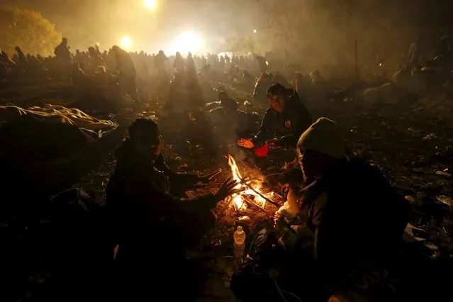 Migrants wait to cross the Slovenia-Austria border in Sentilj, Slovenia, October 27, 2015. The first five border guards – all German – of 400 promised to Slovenia by fellow EU countries are expected to arrive on Wednesday to help channel a huge flow of migrants through the tiny Alpine state, its government said. (Photo by Srdjan Zivulovic/Reuters)