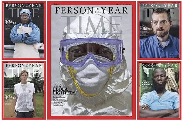 The covers of the December 10, 2014 issue of TIME magazine is shown in this handout photo provided by Time December 10, 2014. The magazine named those fighting Ebola its 2014 “Person of the Year”, applauding the work of medical relief teams, doctors, nurses, ambulance drivers and burial teams working in western Africa, where an outbreak of the virus has killed thousands. (Photo by Reuters/TIME)