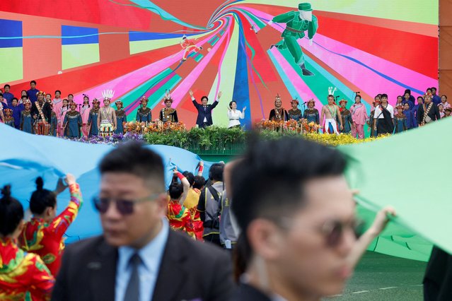 Taiwan's new President Lai Ching-te and new Vice President Hsiao Bi-khim take part in the inauguration ceremony outside the Presidential office building in Taipei, Taiwan on May 20, 2024. (Photo by Carlos Garcia Rawlins/Reuters)