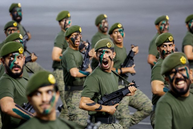 Members of Saudi security forces participate in a parade in preparation for the annual haj pilgrimage, in the holy city of Mecca, Saudi Arabia on June 10, 2024. (Photo by Mohammed Torokman/Reuters)